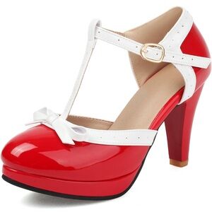 Foremode Bow Mary Jane Stiletto Heels Red & White Retro Sz Euro 43 US 11
